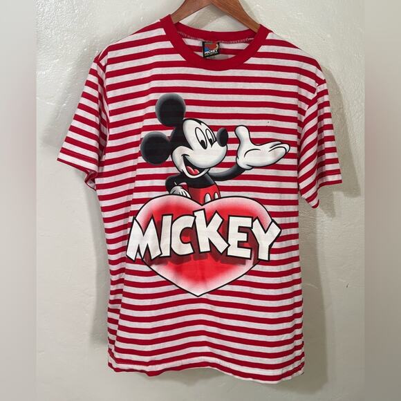 Vintage 1990 Disney Unlimited Mickey Jerry Leigh Striped T-Shirt Adult Large USA - Picture 1 of 6